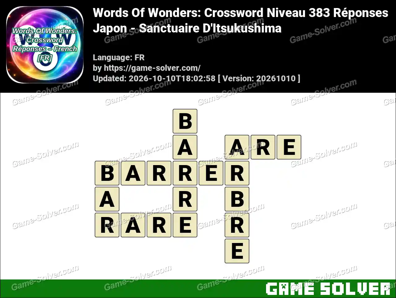 Words Of Wonders: Crossword Niveau 383 Réponses – Japon – Sanctuaire D’Itsukushima